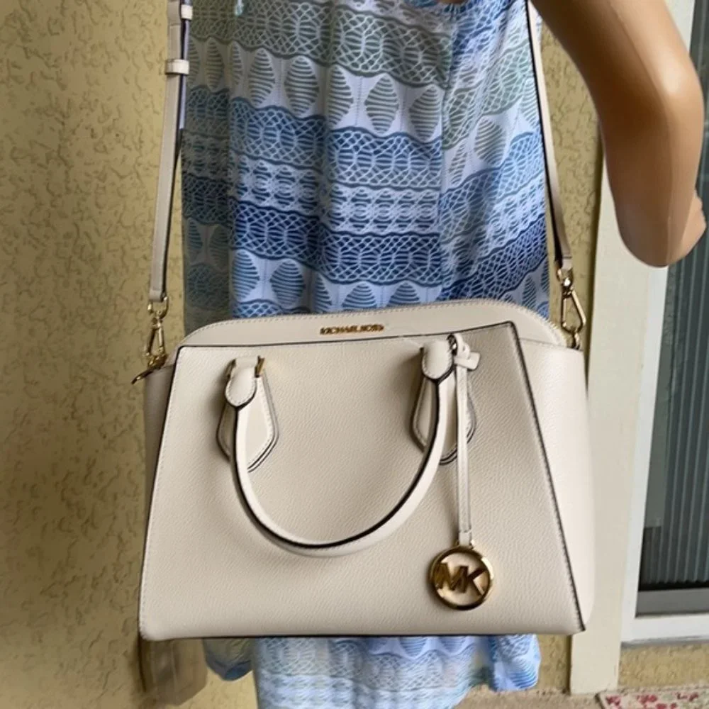 Michael Kors Daria Large Satchel Bag Leather Light Cream - Picture 13 of 15